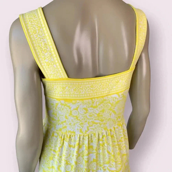 Michael Kors Sleeveless Floral Tiered Maxi Sundress Stretch Size S Yellow White - Picture 12 of 16